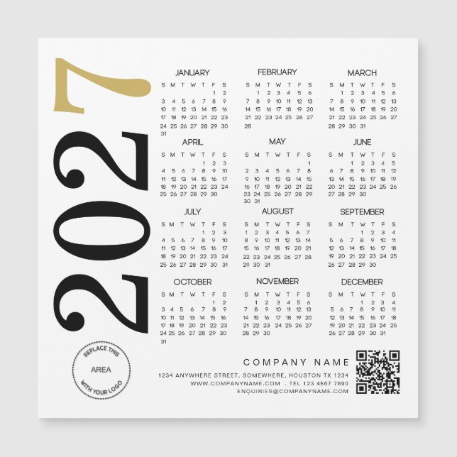 2024 Gold White Calendar Logo QR Code Business (Devant)