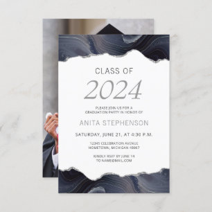 2024 Graduation Photo Blue Grey Agate Invitation
