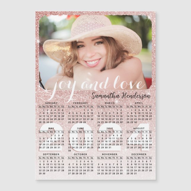 2024 Magnetic Photo Calendar Rose Gold Parties sci (Devant)
