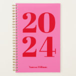 2024 Modern Bold Red - Hot Rose Typography Planner<br><div class="desc">NewParkLane - Ajoutez de la couleur à votre vie,  avec ce planificateur moderne amusant,  avec '2024' en gras typographie rouge contre un arrière - plan rose chaud. Ajoutez votre nom pour un design personnalisé. Consultez cette collection pour connaître les articles correspondants.</div>