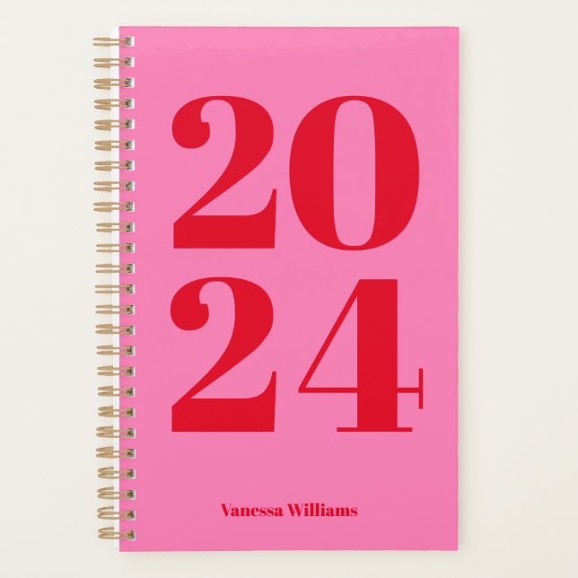 2024 Modern Bold Red - Hot Rose Typography Planner (Devant)