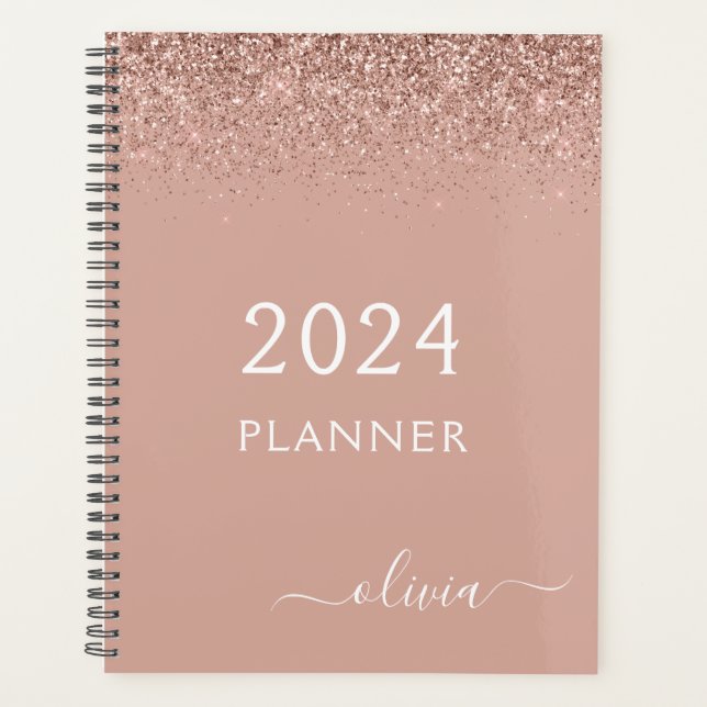 2024 Rose Gold Blush Pink Glitter Monogram (Devant)