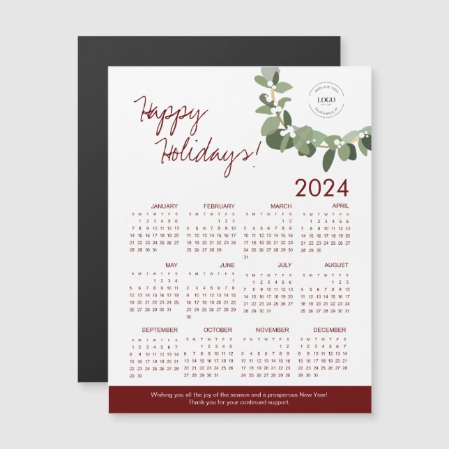 2024 Vert Bourgogne Moderne Wreath Votre Logo ici (Devant / Derrière)