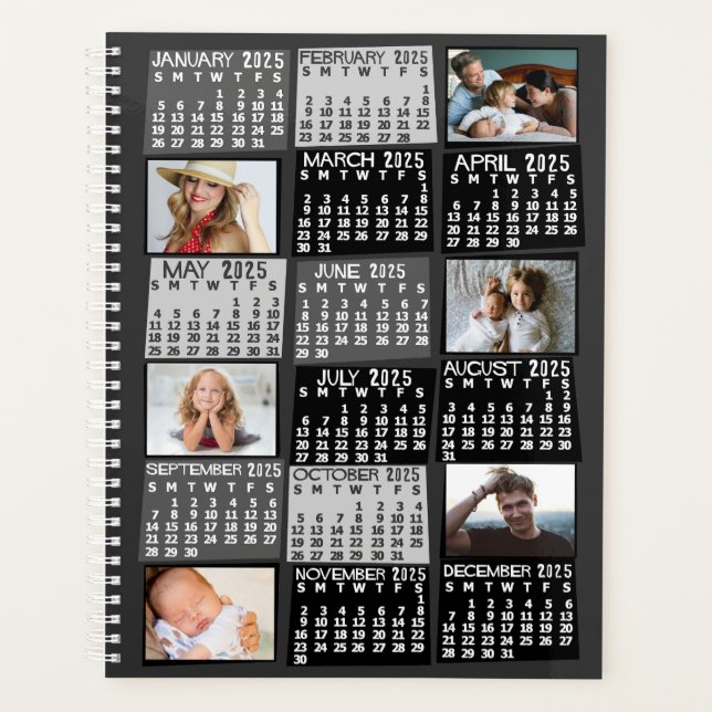 2025 Année Calendrier mensuel 12 Photo Collage noi (Devant)