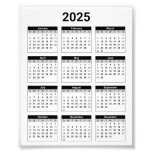 2025 Année En Coup D'Oeil Calendrier Photo Élargis