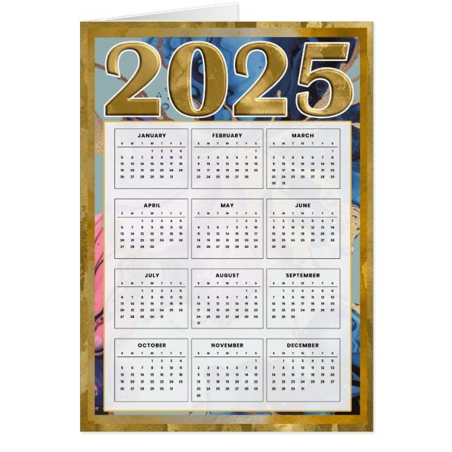 2025 Année En Un Coup D'Oeil Calendrier Carte Nouv (Devant)