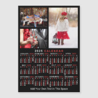2025 Calendrier Black Red Personnalisé Photo Magne