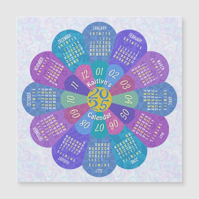 2025 Calendrier Boho Purple Flower aimant personna (Devant)