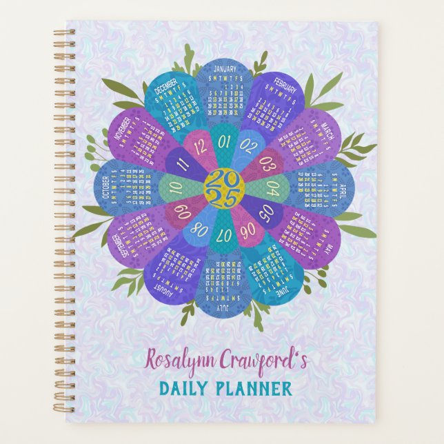 2025 Calendrier Boho Purple Flower Nom personnalis (Devant)