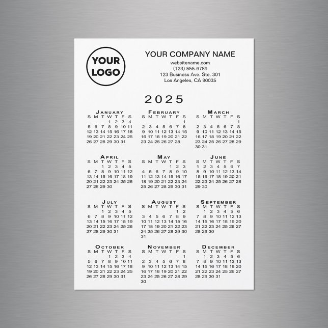 2025 Calendrier Business Logo Texte Blanc Magnet C (2025 Calendar Business Logo Text White Magnet Card in situ)