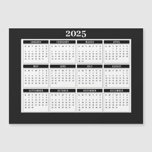 2025 Calendrier Carte magnétique blanche noire mod