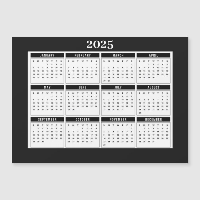 2025 Calendrier Carte magnétique blanche noire mod (Devant)