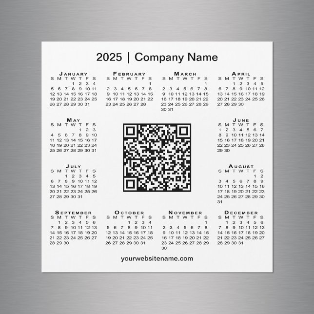 2025 Calendrier Entreprise Personnalisée QR Code M (2025 Calendar Custom Business QR Code White Magnet in situ)