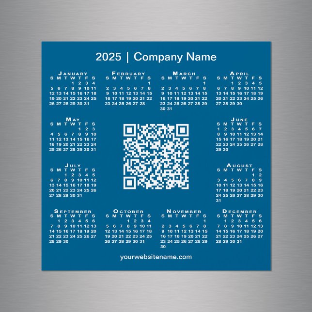 2025 Calendrier Entreprise personnalisée QR Code M (2025 Calendar Custom Business QR Code Blue Magnet in situ)