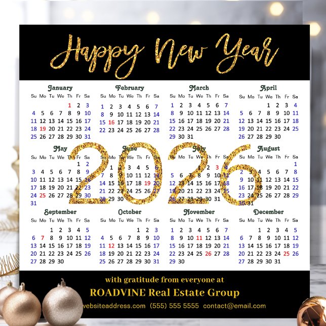 2025 Calendrier Gold Black Corporate Magnetic Card (Créateur téléchargé)