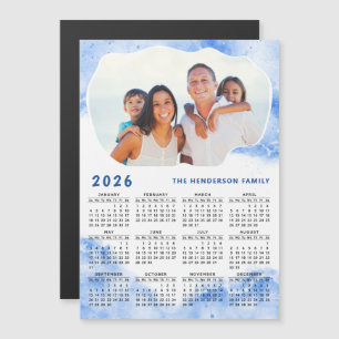 2025 Calendrier Magnet Famille Nom photo Bleu Blan
