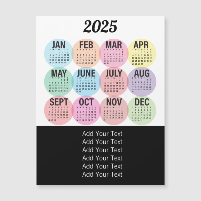 2025 - Calendrier mensuel coloré (Devant)