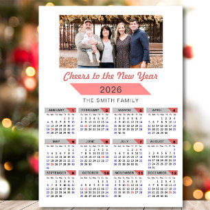 2025 Calendrier Moderne Rose Famille Photo Magnéti