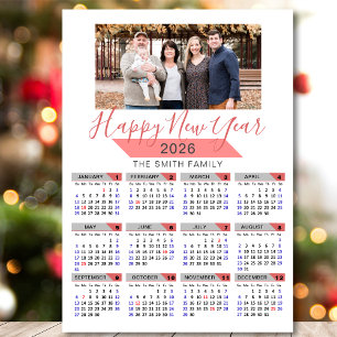 2025 Calendrier Moderne Rose Famille Photo Magnéti