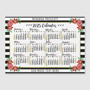 2025 Calendrier Preppy Floral Stripes Aimant Perso
