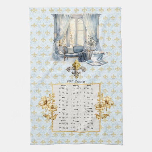 2025 Calendrier Serviette Bleu Fleur de Lis Parisi (Vertical)