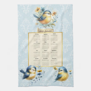 2025 Calendrier Serviette mignonne folk Oiseaux bl