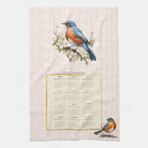 2025 Calendrier Serviette Robin Oiseau Pêcher Dama