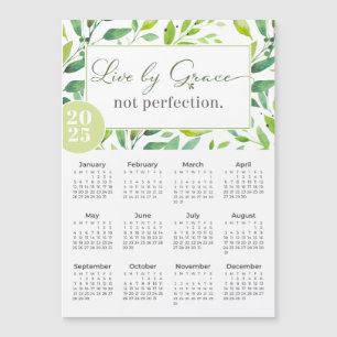 2025 Live by Grace Green Feuilles Magnet Calendar