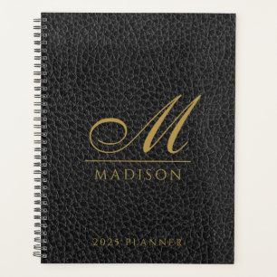 2025 Monogrammé Elegant Gold Black Modern Planner