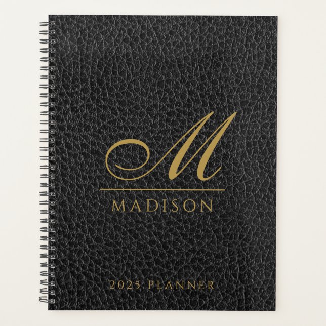 2025 Monogrammé Elegant Gold Black Modern Planner (Devant)