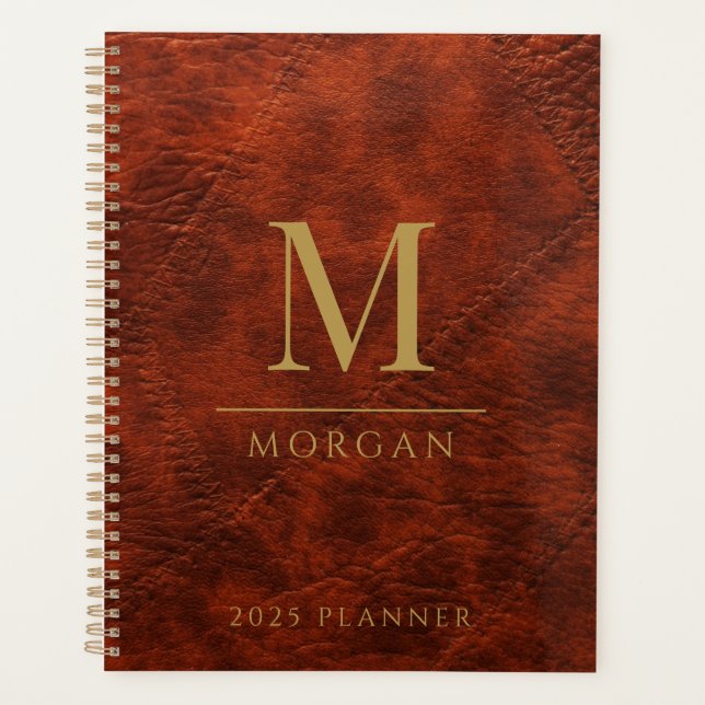 2025 Monogrammé Elegant Gold Brown Moderne Planner (Devant)