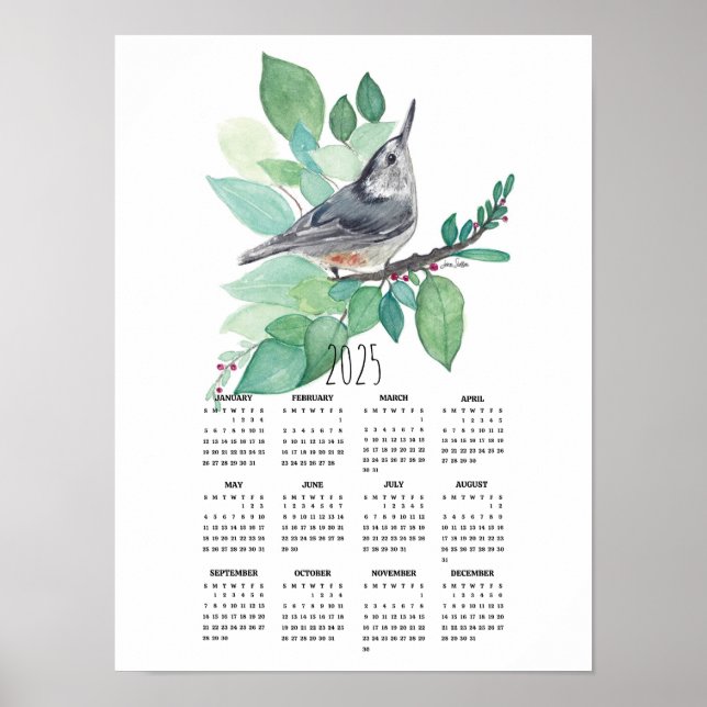 2025 Nuthatch On Branch Poster Calendar (Devant)