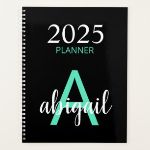 2025 Turquoise Noir Simple Moderne Monogramme Nom