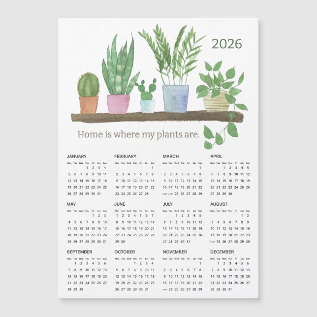 2026 Accueil où mes Plantes sont Magnet Calendar (Devant)