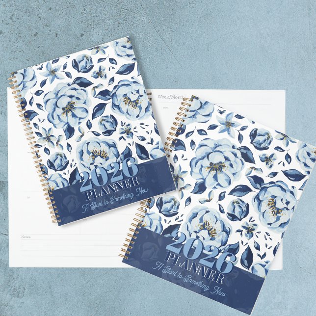 2026 Aquarelle Bleue Florale : Le Début de Quelque (2026 Blue Watercolor Floral Start to Something New Planner)