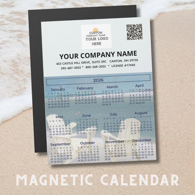 2026 Beach Magnet Calendar Business Logo Code QR (Créateur téléchargé)
