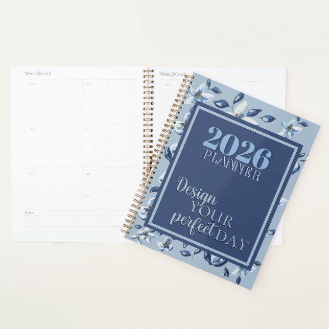 2026 Blue Floral "Design Your Perfect Day" Quote  (Devant avec enveloppe)