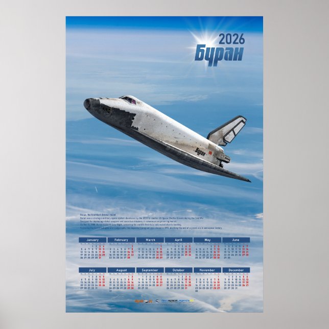 2026 Buran Soviet Shuttle Poster Calendar (Devant)
