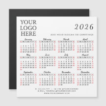2026 Business Calendar Magnet Company Logo Simple