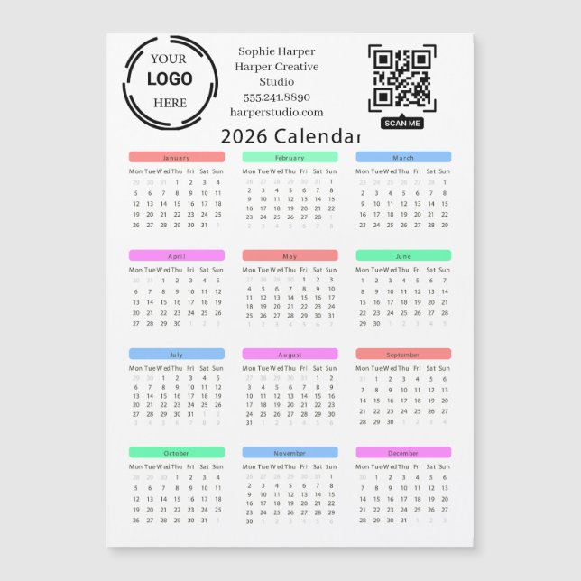 2026 Business Your Logo QR Calendar Colorful Moder (Devant)