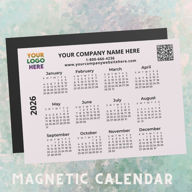2026 Business Your Logo QR Code Calendrier Magnet (Créateur téléchargé)