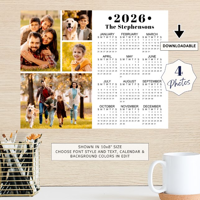 2026 Calendar 4 Photo Collage Personalized Poster (Créateur téléchargé)