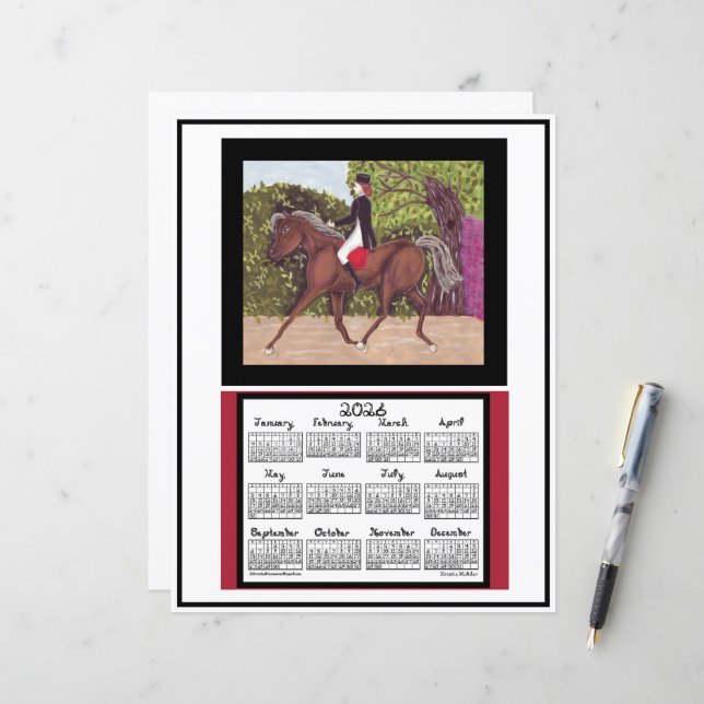 2026 Calendar Dressage Horse Equine Fabric Font (Devant/Arrière en situation)