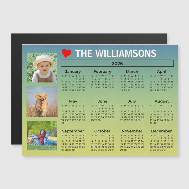 2026 Calendar Light Blue Photo Collage Magnet (Devant / Derrière)