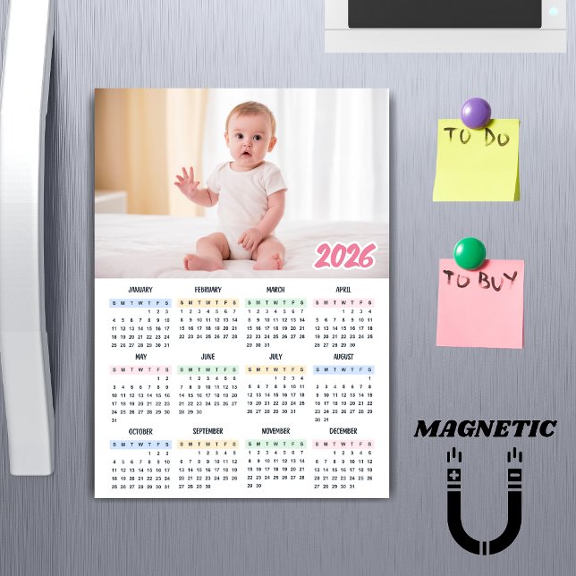 2026 Calendar Modern Custom Photo Magnet (Créateur téléchargé)