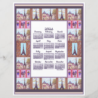 2026 Calendar Paris Eiffel Tower Pointillism Art