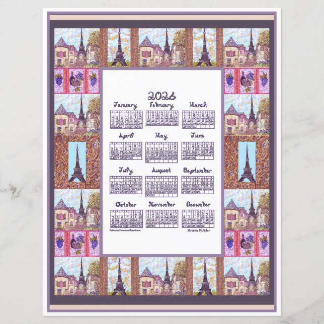 2026 Calendar Paris Eiffel Tower Pointillism Art (Devant)