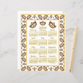 2026 Calendar Queen Hearts Gold Crown Fabric Font