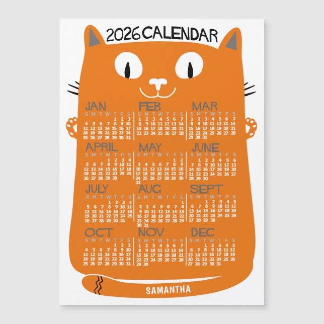 2026 Calendar Year Mid-Century Orange Cat Magnet (Devant)