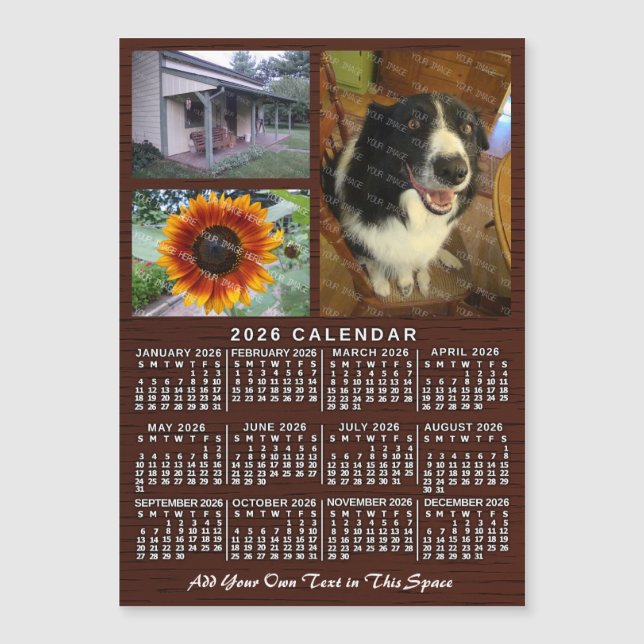 2026 Calendar Year Wood Custom 3 Photos Magnet (Devant)